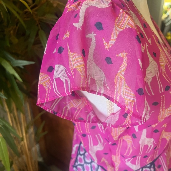 ND Weekend ladies, short sleeve floaty, scarf style top Small giraffe print pink - Picture 6 of 14